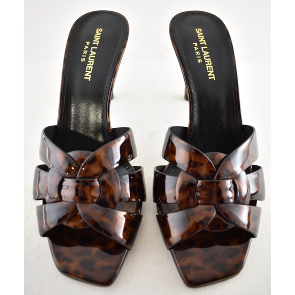 Saint Laurent Tribute 85 Mule Sandal Black Brown Patent Leather Backless Heel 36 - Picture 9 of 16